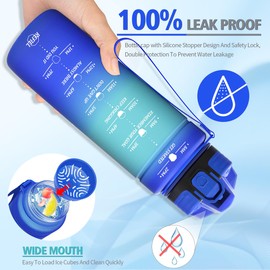 Niggeey Sports Water Bottle 500 ml, 700 ml, 1 L, 1.5 L Water Bottle Children Leak-Proof, BPA-Free Tritan Motivational Water Bottle with Time Marking, Sports Bottle for Children, School, Fitness, Gym