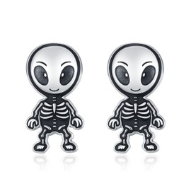YueYuan Alien Earrings for Women 925 Sterling Silver Skull Alien Statement Studs Earrings Space Jewelry Gifts for Holloween Christmas Birthday