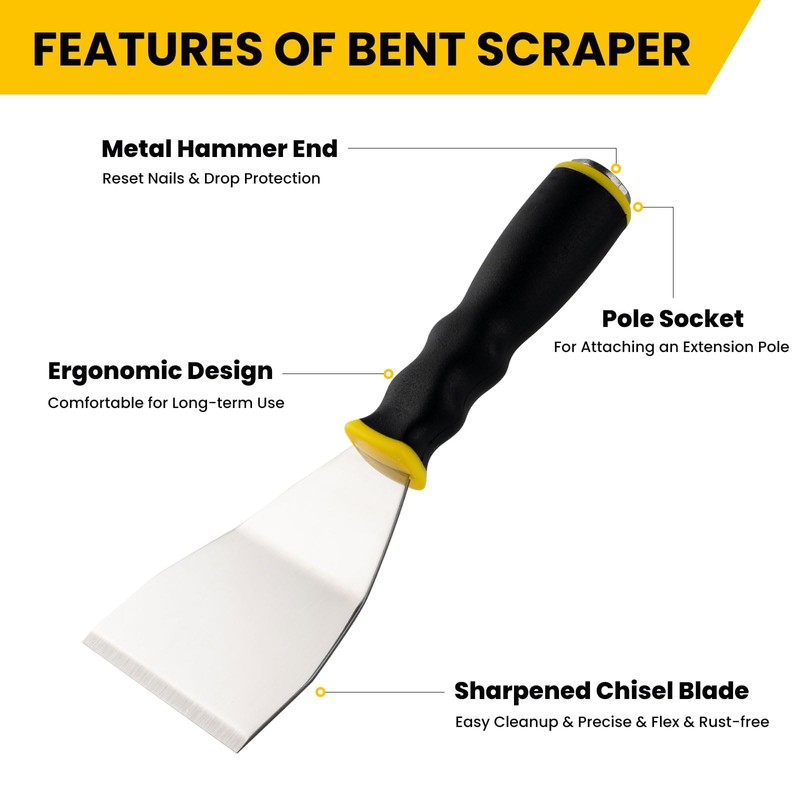 Mister Rui 3" Bent Scraper, Heavy Duty Paint Scraper Tool
