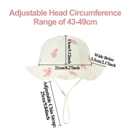 LJCZKA Adjustable Sun Hat Kids with Chin Strap, Cute Toddler Bucket Hat with Wide Brim Baby Girls Boys for Beach Camp Outdoor