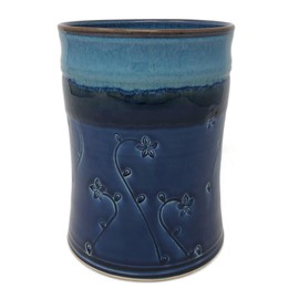 Plays in Mud Pottery Wine Chiller Utensil Crock, Blue Floral