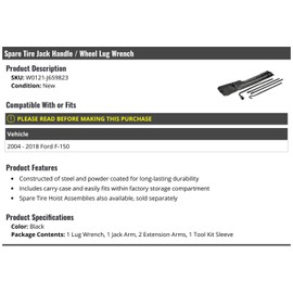Marketplace Auto Parts, Spare Tire Jack Handle/Wheel Lug Wrench - Compatible with 2004-2018 Ford F150