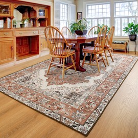 Noahas Orange 5x7 Area Rugs for Living Room, Vintage Machine Washable Rug,Low Pile Print Large Rug with Rubber Backing Non-Slip Carpet for Bedroom,Kitchen,Dining Room,Home Office,Home Decor