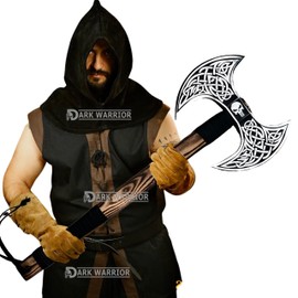 viking tools Axes,Functional Axe, Bushcraft Axe Hatchet for Hunting Bearded Axe Double Head Axe Tool with Free Leather Sheath dd007 Black/Sliver (Viking Double Bit Axe)