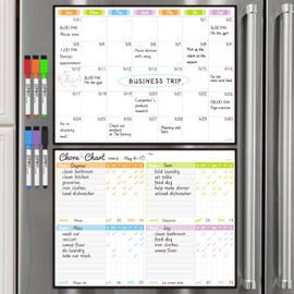 JJRRO Magnetic Dry Erase Chore Chart and Monthly Calendar for Fridge - Reusable Magnetic Chore Chart for Multiple Kids,Monthly Calendar for Refrigerator