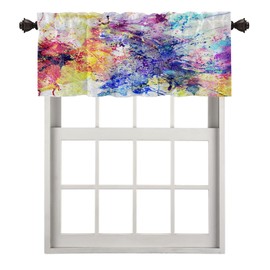 BaoNews Abstract Art Watercolor Kitchen Valances Half Window Curtain, Bright Abstract Watercolor Floral Oil Blackout Decoration Window Valances Curtains Drapes for Kitchen Bedroom