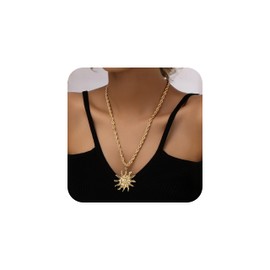 Aurethys Gold Sun Necklace for Women Pendant Boho Spiral Sun Pendant Necklaces Large Pendant Necklace Statement Jewelry (Gold)