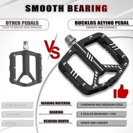 BUCKLOS MTB Flat Pedals Mountain Bike Pedals,Adult Road Bicycle Pedals  Aluminum Alloy Non-slip Large Concave Platform Pedals for BMX,Downhill,AM, Enduro 9/16'' - Color: Aeyino-Black