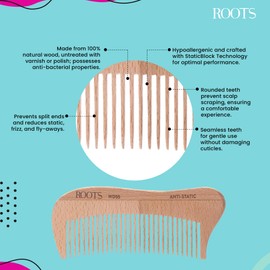 Roots - Wooden Hair Comb - Thin Tooth Comb - Hair Comb WD55 (Pack of 1)