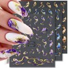 3D Bronzing Gold Marble Nail Art Stickers, 6pcs Blue Purple