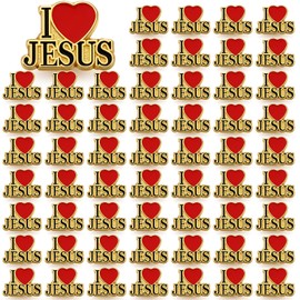 Landical 50 Pcs I Love Jesus Religious Lapel Pin Bulk Jesus Christian Enamel Bible Verses Pins Badges Metal Badge Brooch Set for Appreciation Religious Gifts