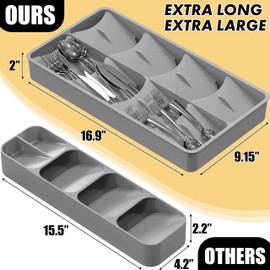 SIMPLE HOUSEWARE Adjustable Silverware Utensil Drawer Organizer, Gray