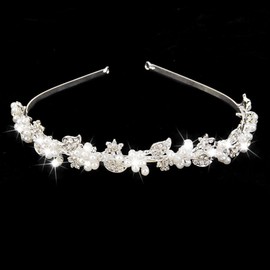 ROSENICE Bridal Wedding Tiara Rhinestone Pearl Flower Headband Headband 1st (Silver), Alloy, rhinestone, pearls, Crystal