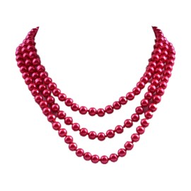 1920s Long Pearl Necklace Faux Pearls Necklace Imitation Beaded Long Pearls Necklace 1920s Gatsby Costume Jewelry-red
