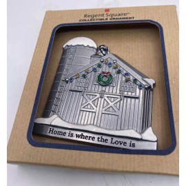 Regent Square Metal & Enamel Silo Barn Ornament 2.97x 3.12 Wreath Garland Holida