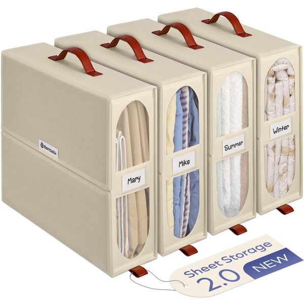 BAMBALIK 4x Bed Sheet Organizer Storage Boxes with Big See-Through