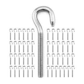 QWORK M6 Hook Bolt 304 Stainless Steel Ring Screw - 50 Pack Screw Hook High Hardness Steel Hook Bolt