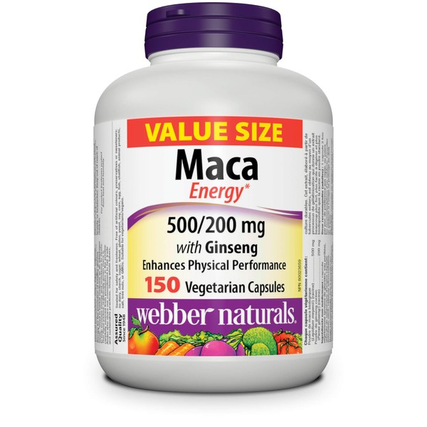 Webber Naturals Maca Energy with Ginseng, 150 Capsules, Vegan