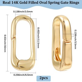 Beebeecraft 1 Box 2Pcs 14K Gold Filled Brass Spring Gate Rings Metal Oval Spring Clasp Necklace Enhancer Shortener Clasp for Bracelet Anklet Jewelry Making