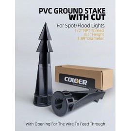 COLOER Landscape Lights Ground Stake Spikes Replacement PVC-Medium Size with Cut, 1/2" NPS Thread Universal Slot Large Ground Post, Ground Stakes Heavy Duty for Outdoor Garden Lights(2 Pack)