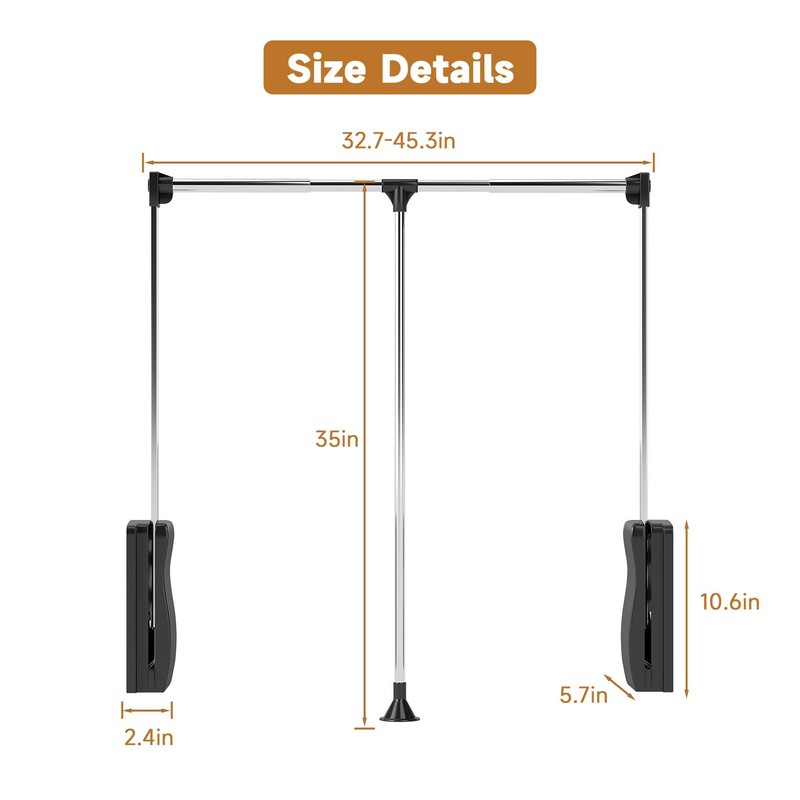 Pull Down Closet Rods for Hanging Clothes, Stainless Steel Adjustable