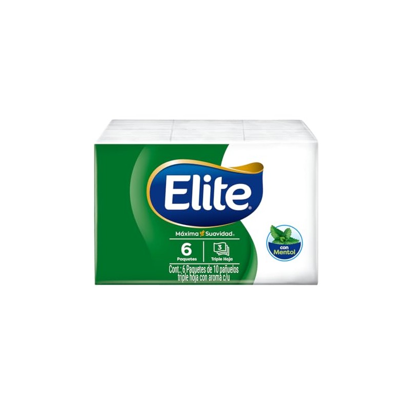 Elite Pañuelos Mentol 3 Hojas 6 Paquetes de 10 Piezas