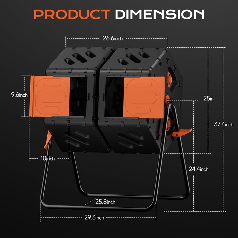 TOP XIAN Compost Tumbler Outdoor 45 Gallon/170L, Dual Chamber Large