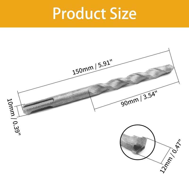 2Pcs 12mm Masonry Drill Bit, 150mm Length, Metric 1/2 Inch