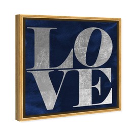 The Oliver Gal Artist Co. Typography Framed Wall Art Canvas Prints 'Solid Gold Navy Silver' Love Quotes and Sayings Home Décor, 16" x 16", Blue, Gray