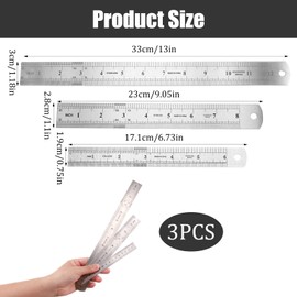 Kasoud Metal Ruler, Set of 3 Heavy Duty Stainless Steel Ruler Set, 15cm, 20cm, 30cm, SteelRuler, Measuring with Metric & Imperial Graduations, Craft SmallRuler for Engineering Schools Office Drawing
