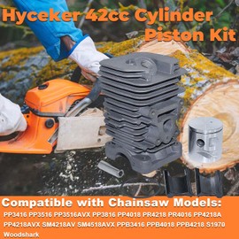 Hyceker 42cc Cylinder Piston Kit for Poulan Pro PP4218A PP4218AVX PR4218 PR4016 PP3516AVX PPB4218 SM4218AV SM4518AVX PPB4018 PPB3416 PP3416 PP3516 PP3816 Chainsaw 41mm Top End Rebuild Kit 530071884