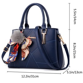 SMALLBLUER Bolsos de piel sintética suave para mujer, con asa superior, gran capacidad, con cremallera, Azul oscuro, Talla unica