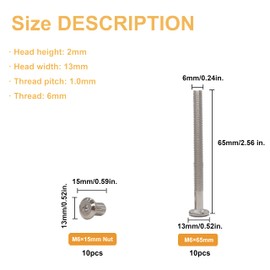 binifiMux 10-Pack M6x65mm Furniture Connecting Bolts Inserted Connector Nuts Nickel Plated 10pcs M6 x 10mm Flanged Button Socket Cap Screws, 304 Stainless Steel