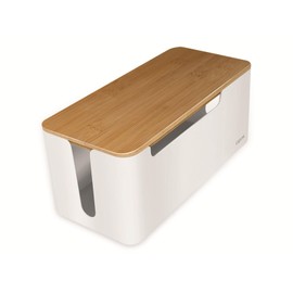 LogiLink KAB0075 Cable Box Medium (320 x 140 x 130 mm) White with Bamboo Lid
