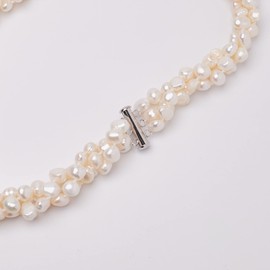 TreasureBay Womens Pearl Necklace - Modern Twist Cultured Freshwater White Baroque Pearl Three-strand chunky necklace