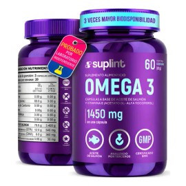 Omega 3 de Salmón SUPLINT 3420 mg con Vitamina E para Corazón, Cerebro y Articulaciones - 60 Cápsulas sin Gluten                                      