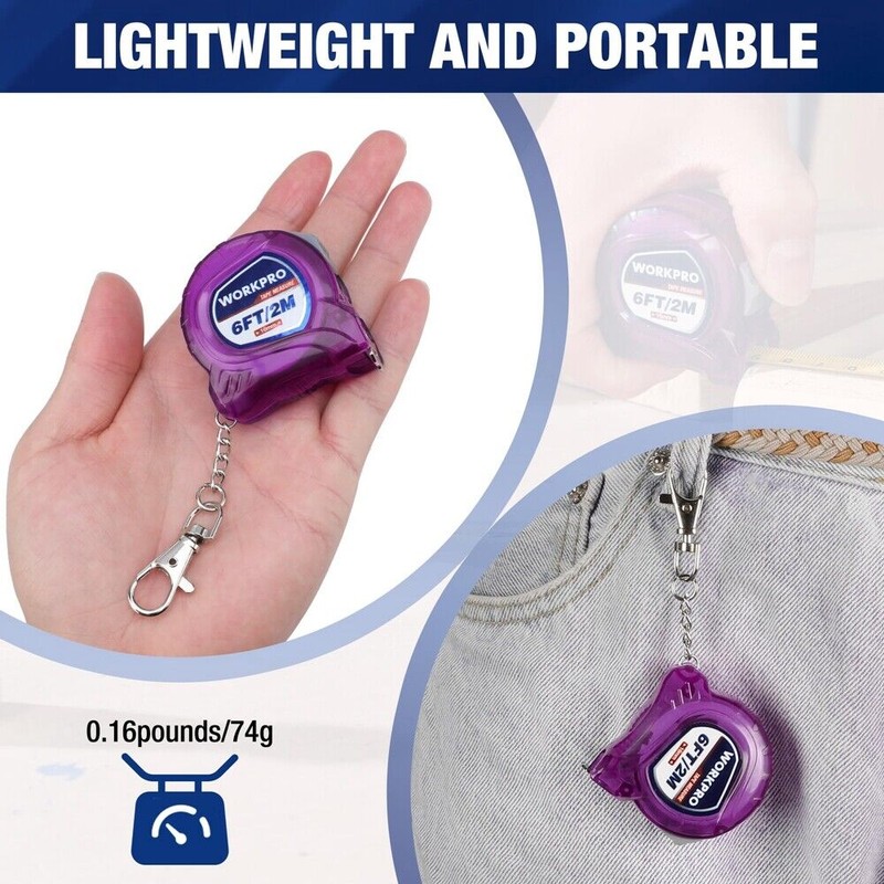 WORKPRO 2PC 6FT Tape Measure Inch/Metric Keychain Small Tape Measure
