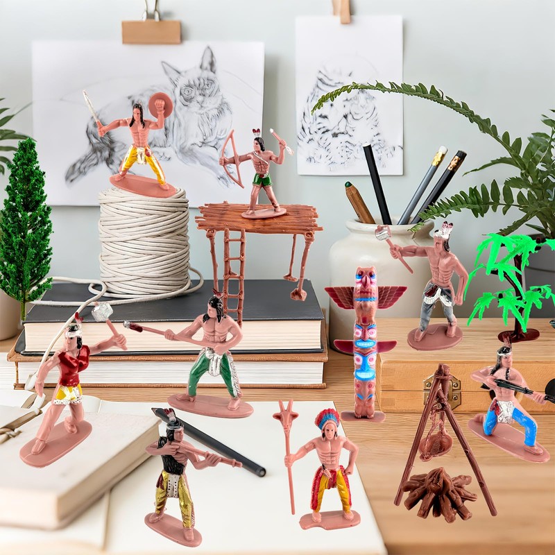 Native American Figurines Set 43 Pcs Plastic Miniature Indian Figure