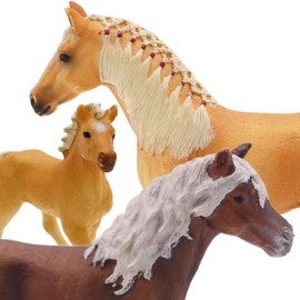 Gemini & Genius Horses Figurine Toy, Farm Premium Horse Animal Playset, Mare and Stallion with Horse Baby Family Action Figures Party Favors Supplies, Party Cupcake Toppers, Birthday Gifts for Kids