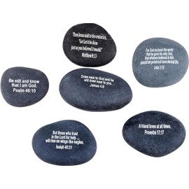 Holy Land Market Engraved Inspirational Black Stones - Model II - (6 Biblical Verses - Large 2-3 Inches) from The Holy Land