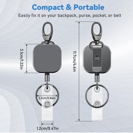 ROSYLEVE 2 x Retractable Key Fob with 60 cm Square Metal Key Fob Extendable Steel Cable Lanyard Extendable