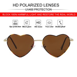 JOVAKIT Polarized Heart Sunglasses for Women Fashion Lovely Style Metal Frame UV400 Protection Lens (Tortoise/Brown)