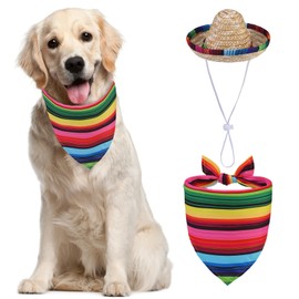 PUPTECK Mexican Day of The Dead Dog Bandana Outfit Scarf with Cute Doggy Sombrero Hat, Costume Decorations Supplies for Small Medium Large Dogs Boy Girl Gifts, Colorful
