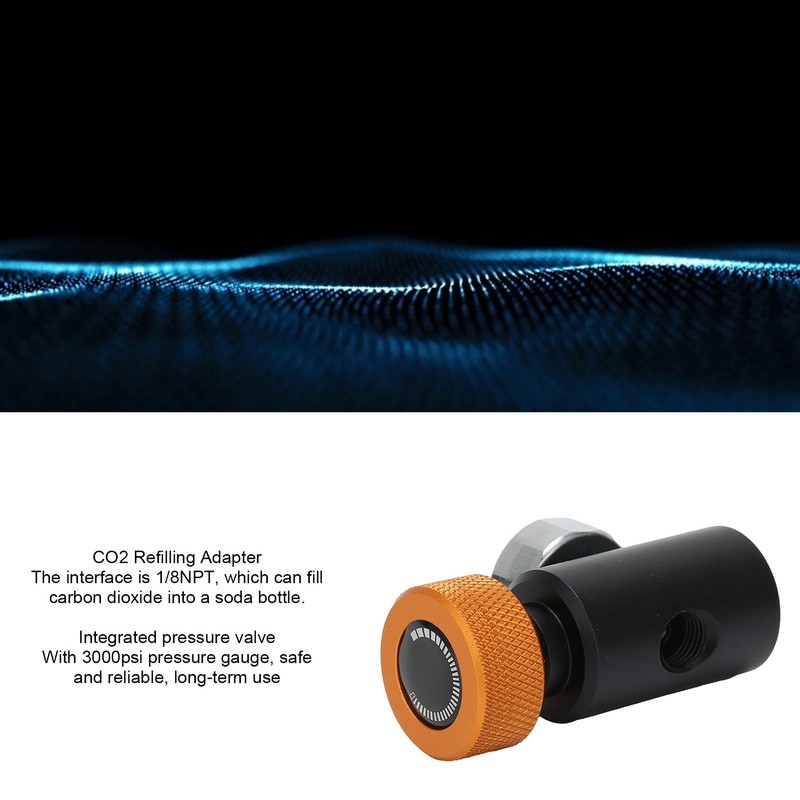 CO2 Refill Adapter Connector Valve ASA with 3000psi Pressure Gauge