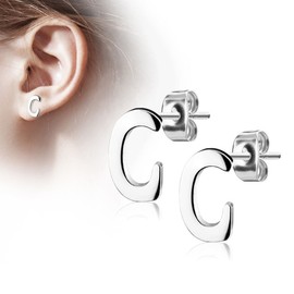 Bungsa Letter A - Z Stud Earrings in Silver or Rose Gold – Alphabet Stud Earrings – Stainless Steel – Earrings for Women, Children & Men – A B C D E F G H I J K L M N O P R S T U V W X Y Z, Stainless Steel
