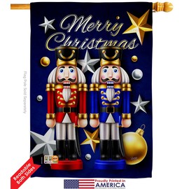 Nutcrackers Garden House Flags Kit Wintertime Christmas Santa Marry Xmas Present Reindeer Season Snow Small Decorative Gift Yard Banner Double-Sided Made In USA 28 X 40