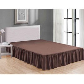 Sheets & Beyond Wrap Around Solid Microfiber Luxury Hotel Quality Fabric Bedroom Gathered Ruffled Bedding Bed Skirt 14 Inch Drop (Full, Brown)