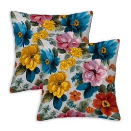 NenuVainl Floral Throw Pillow Covers 18x18 Set of 2, Cushion Covers, Decorative Square Pillowcases for Couch, Bedroom, Living Room（C）