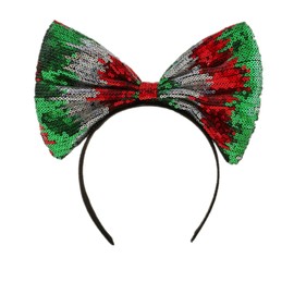 AVMBC Christmas Bow Headband Tri-Color Gradient Sequined Large Bow Headband for Women Christmas Cosplay Headwear