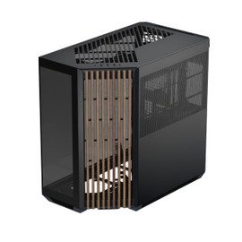 APNX V1 Dual-Chamber ATX Mid-Tower Airflow PC Case, Panoramic Glass Panels, 10 Fan Slots, 360mm Radiator Support, Angular Intake 16cmx2 Fan Bracket, GPU Mount, Cable Management, Type-C, Black/Wood